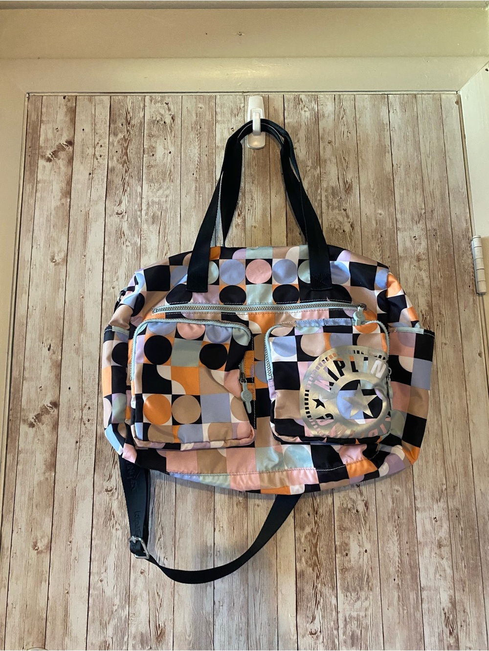 Kipling Polka Dot Duffle Overnight Bag Travel multicolor, long strap holiday